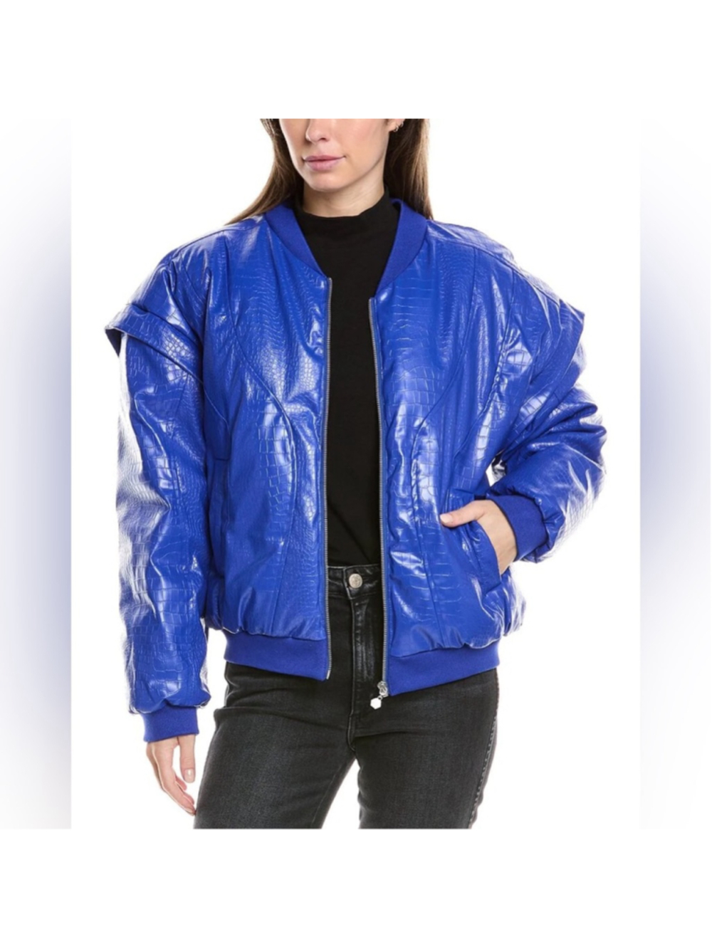 OW Collection Electric Blue Embossed Bomber Jacket